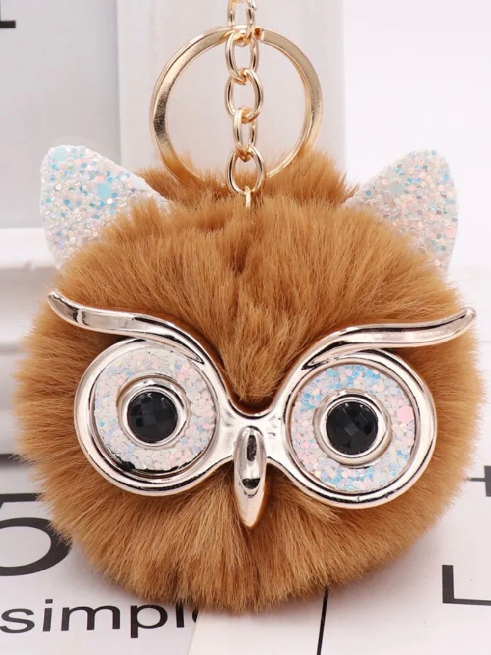 1pc Fashion Trend Owl Plush Key Chain Imitation Rabbit Hair Ball Bag Pendant - Picture 4 of 16